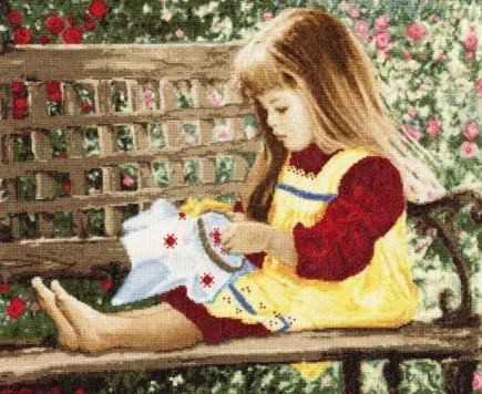 Маленькая рукодельница - девочка, ребенок, сад, рукоделие - оригинал