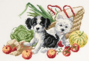 Щенята и урожай - щенята, овощи, собаки, осень - оригинал