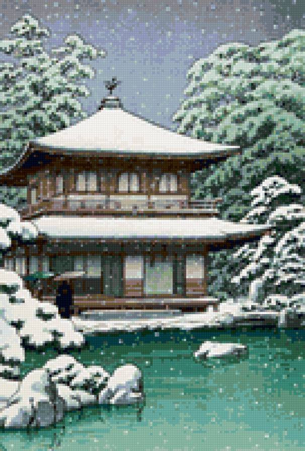 япония - япония, дом, зима, озеро - предпросмотр