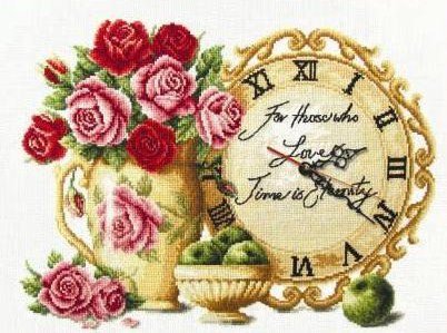 Цветы и время - натюрморт, часы, цветы, розы - оригинал