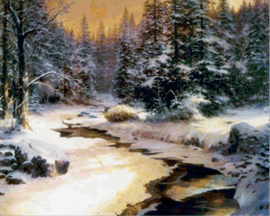 Пейзаж - дерево, вода, природа, снег, зима - предпросмотр