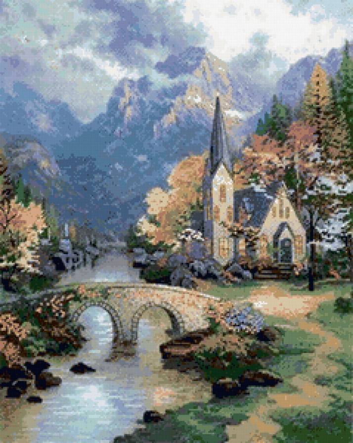 Дом в горах - дом, природа, горы, мост, пейзаж, река - предпросмотр