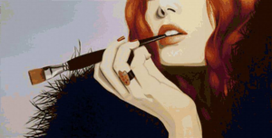 гламур - девушки, губы, картина, женские образы - предпросмотр