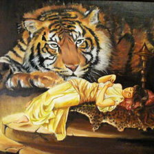 Схема вышивки «Серия-"Девушки и тигры»