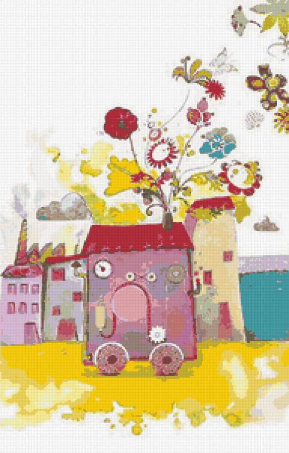 Тин рисунок. Иллюстратор Marie Desbons. Примитивизм рисунки домики красками. С днем рождения домик акварель. Мари Десбонс иллюстрации.
