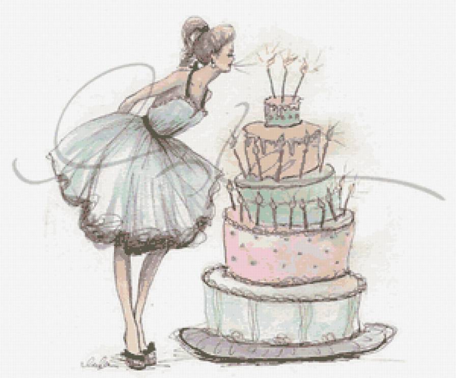 Девушка и торт - девушка, торт, день рождения, модель - предпросмотр