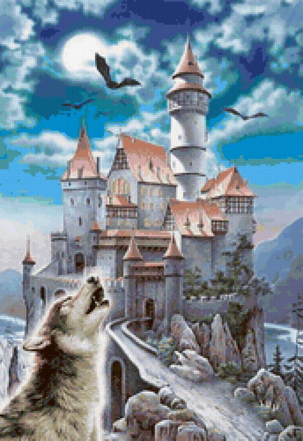 Волшебный замок - сказка, животные, живопись, замок, пейзаж - предпросмотр