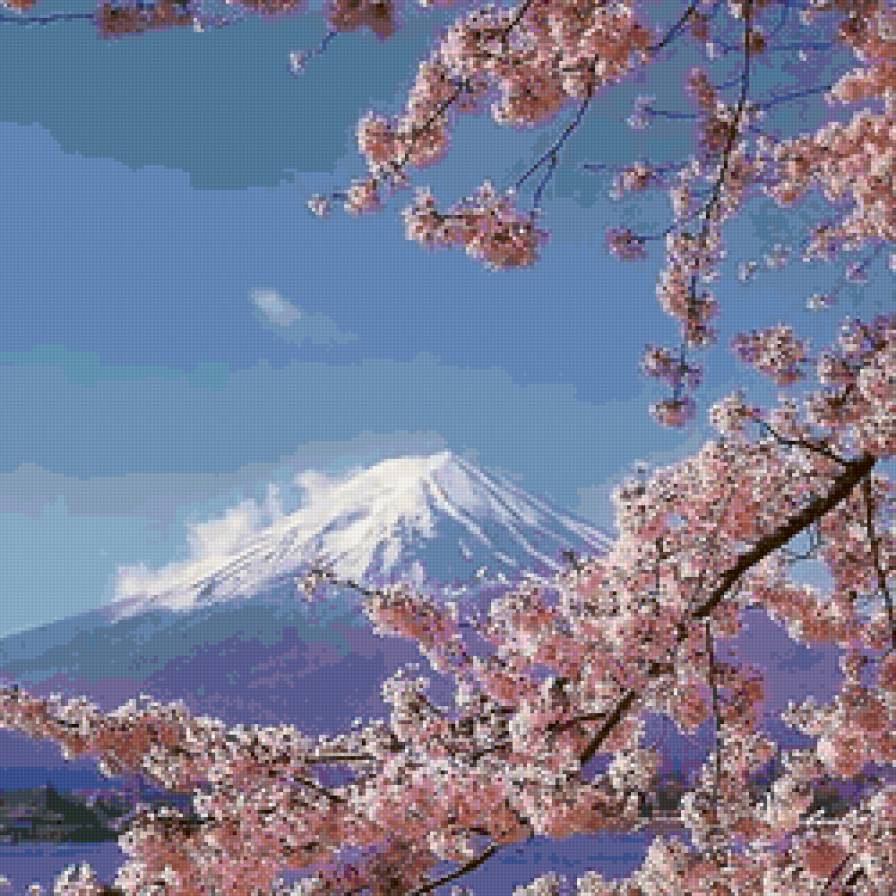 Сакура - сакура, горы, пейзаж - предпросмотр
