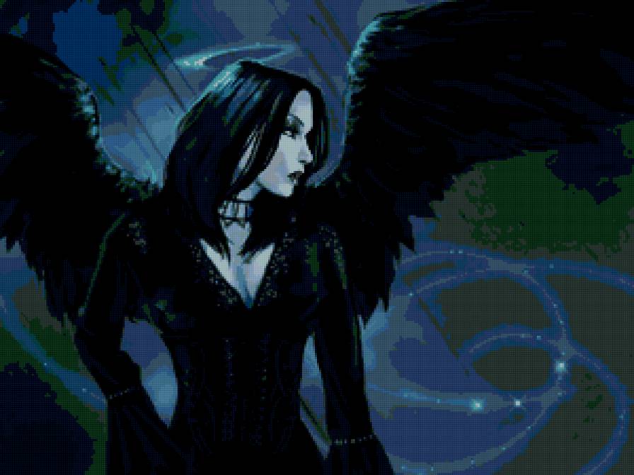 Черный ангел - девушка, готика, ангел, фэнтези - предпросмотр
