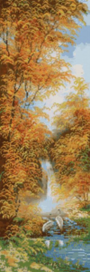 Осенний пейзаж - осень, журавли, водопад, природа, лес, пейзаж - предпросмотр