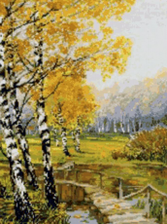 Березовая роща - природа, ручей, роща, березы, лес, осень, пейзаж - предпросмотр