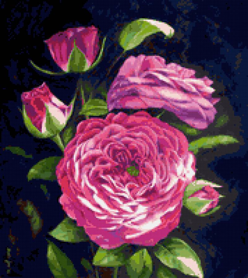 розы на чёрной канве - розы, флора, роза, на черной канве, розочки, душистые розы,  - предпросмотр
