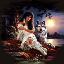 Схема вышивки «девушка с волком»