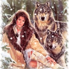 Оригинал схемы вышивки «девушка с волками №2» (№48006)