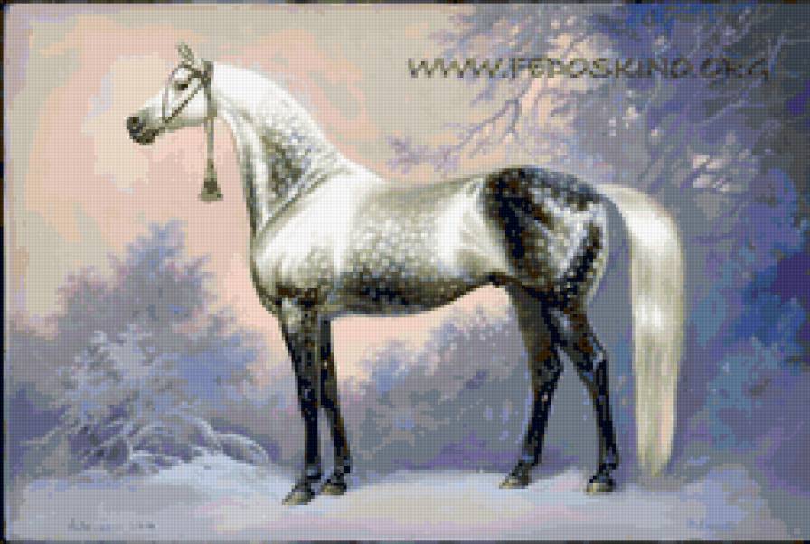 конь - пейзаж, лошадь, роспись, конь, зима, лошади, кони, животные - предпросмотр