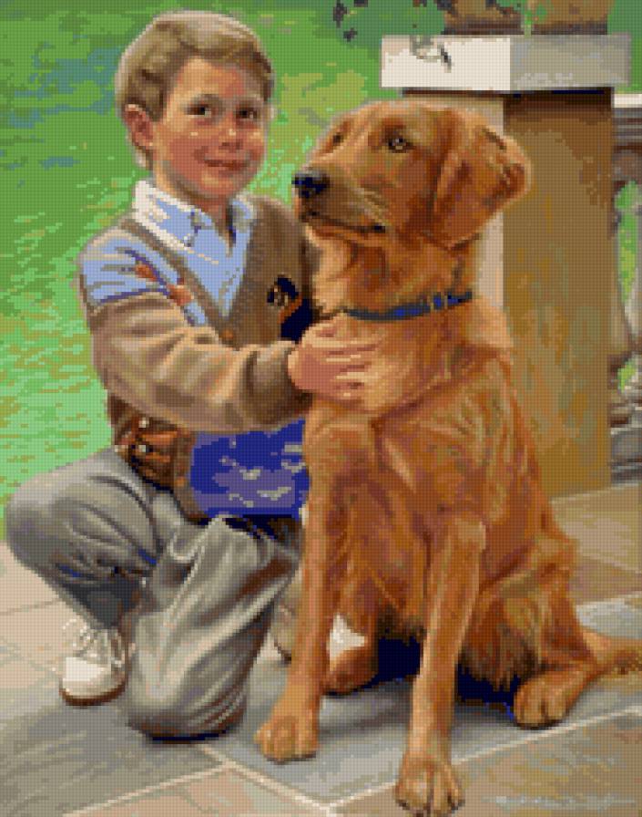 мальчик с собакой - дети.мальчик.собака - предпросмотр