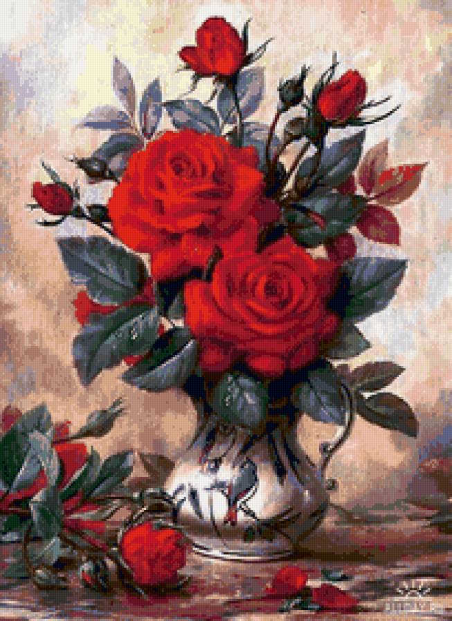 розы в вазе - цветы, розы, картина - предпросмотр