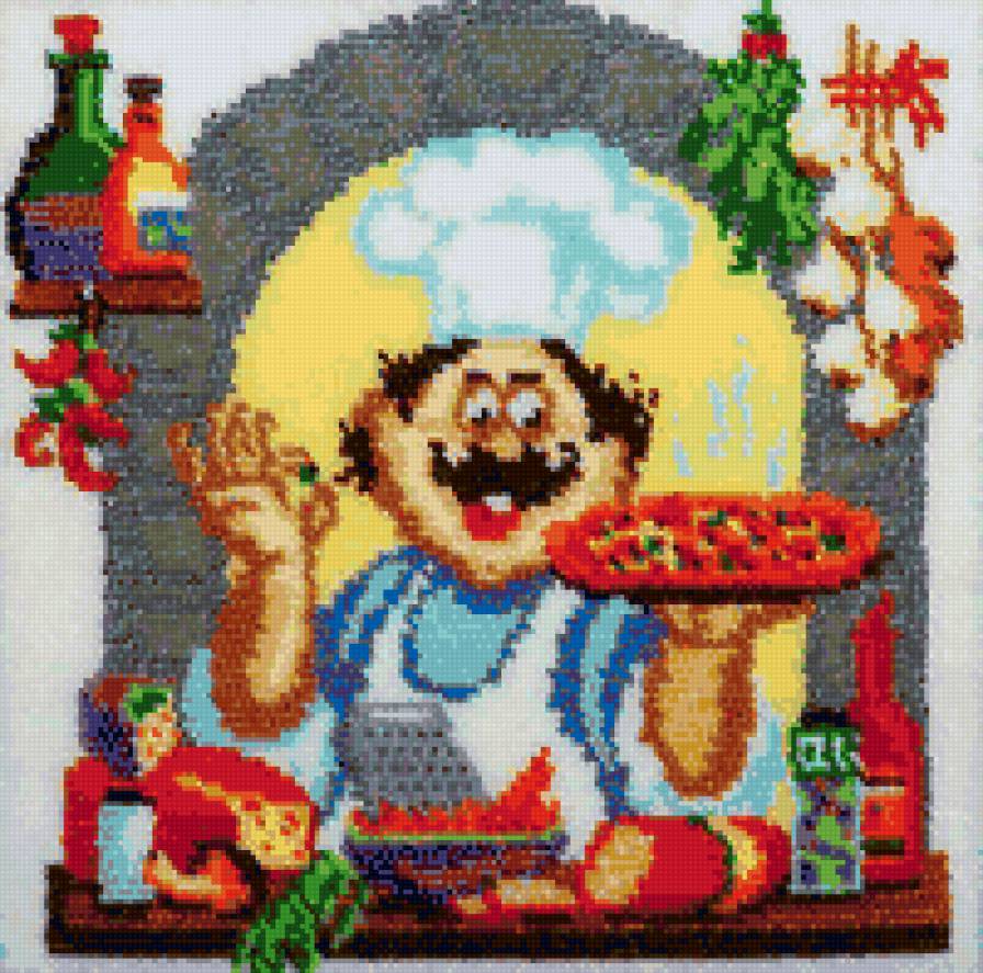 Серия "Веселый повар "Пицца" - еда, пицца, для кухни, повар, рисунок - предпросмотр