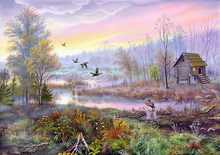 пейзаж - лес, природа, река, пейзаж - оригинал