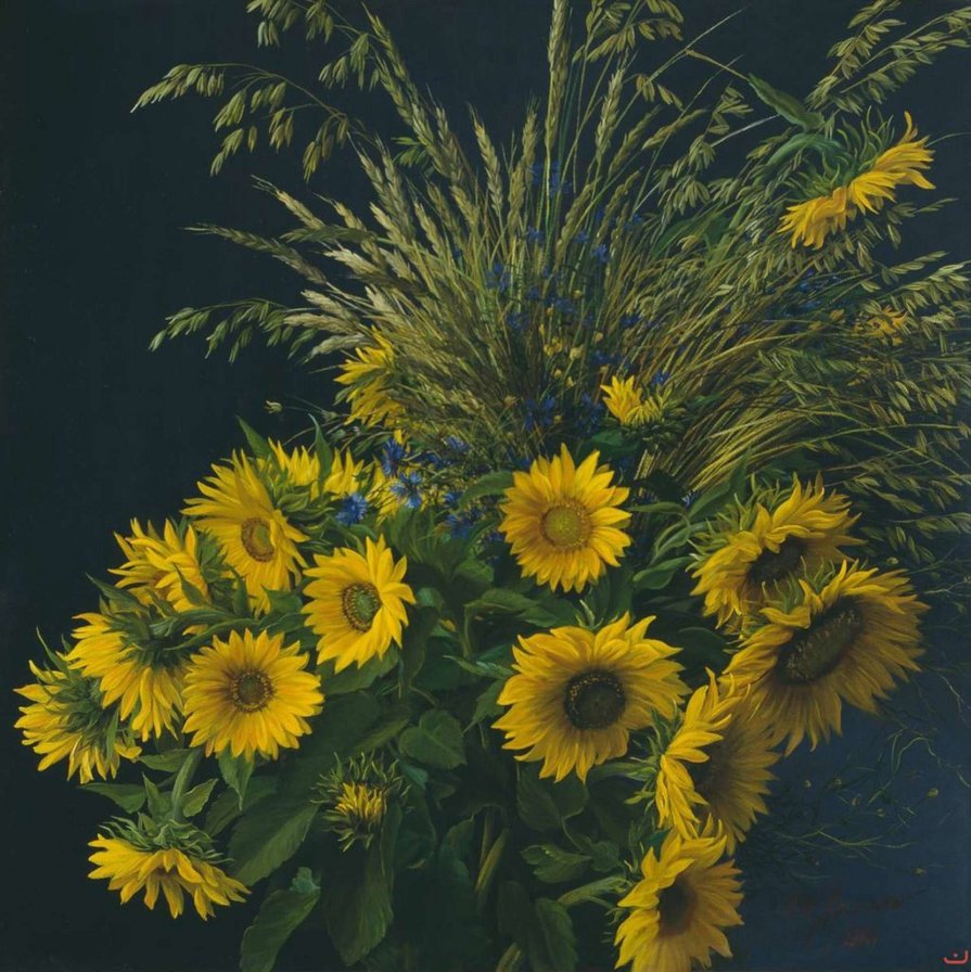 подсолнухи - цветы, натюрморт - оригинал