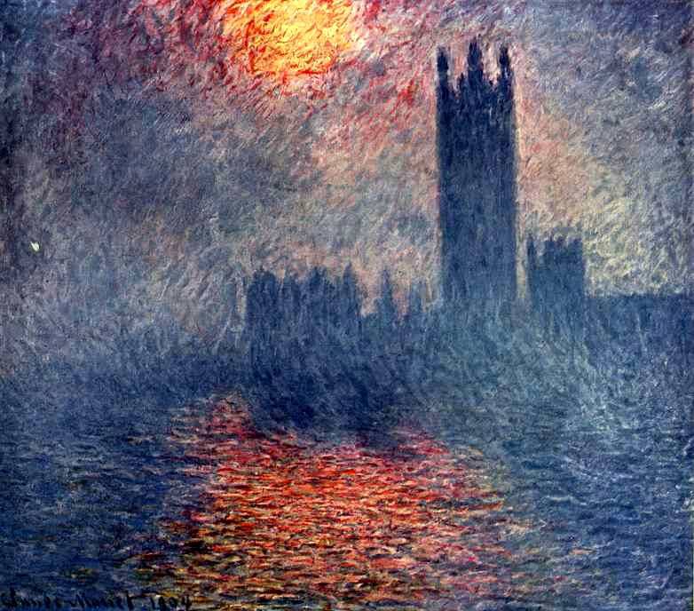 Клод Монэ Парламент в Лондоне - пейзаж, замок., ночное небо, вода, природа - оригинал