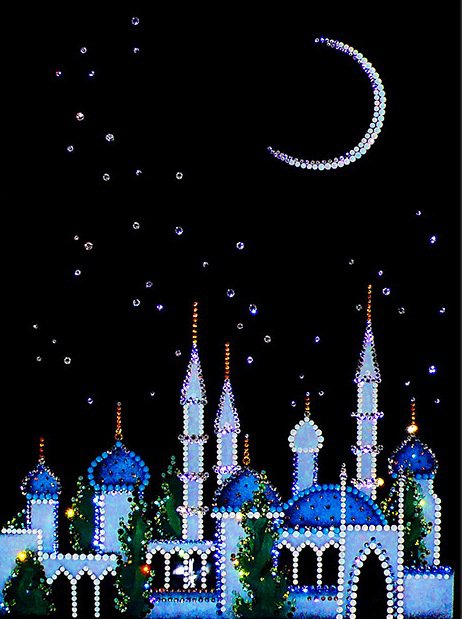 Восточная картина - купола, на черной канве, мечеть, звезды, восток, город - оригинал