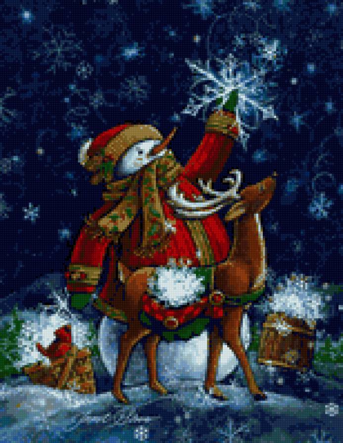 Снеговик и снежинки - новогодняя, рождество, птицы, снежинки, снеговик, дети, зима - предпросмотр