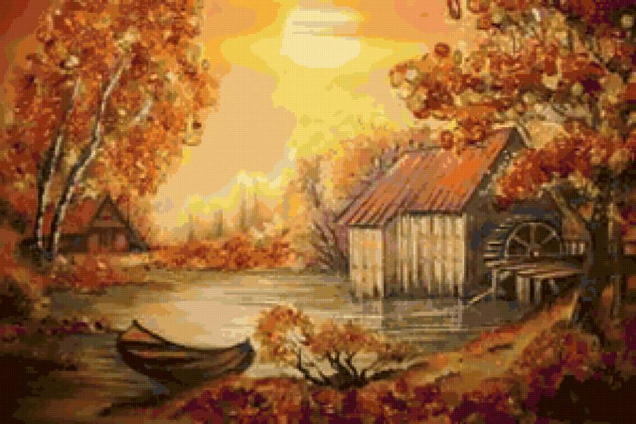 закат - закат, озеро, пейзаж, лодка - предпросмотр