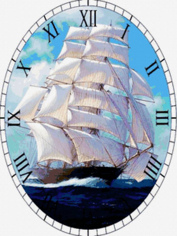 Парусник - живопись, парусник, часы, пейзаж, море - предпросмотр