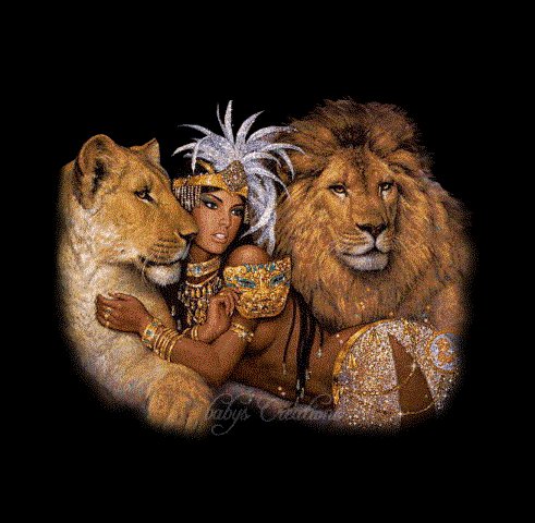 Девушка и львы - живопись, девушка, львы, животные - оригинал