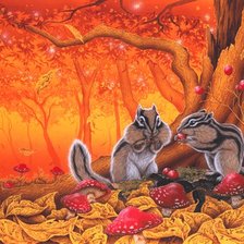 Оригинал схемы вышивки «Осенний пейзаж с бурундуками» (№50072)