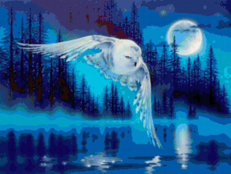 Сова в лунном свете - птицы, филины, луна, совы, пейзаж - предпросмотр