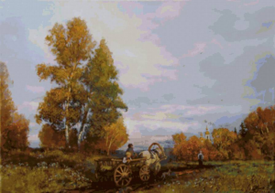 На дороге - живопись, пейзаж, картина, люди - предпросмотр