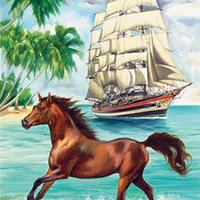 Оригинал схемы вышивки «Конь и парусник» (№51413)