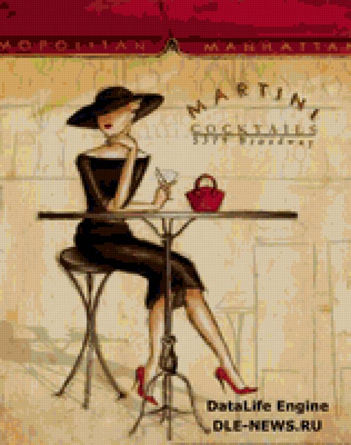 В кафе - девушка, живопись - предпросмотр