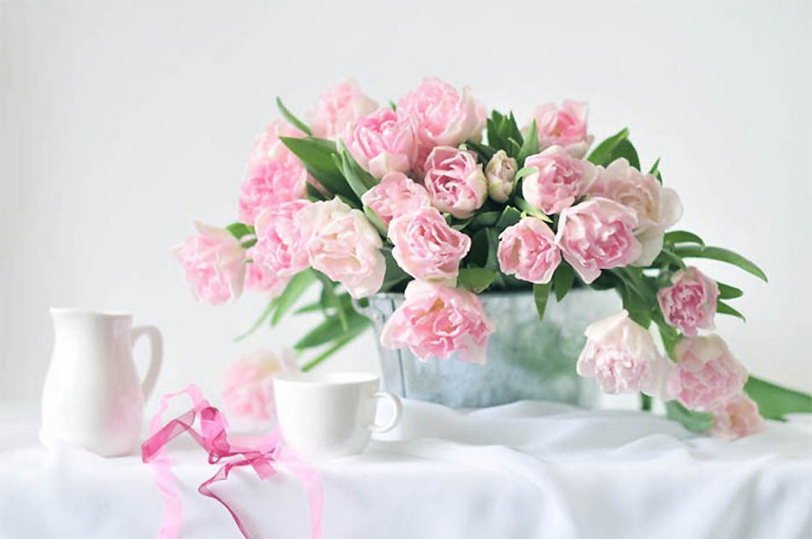 Розовое утро - розы, натюрморт, нежность, цветы, букет - оригинал