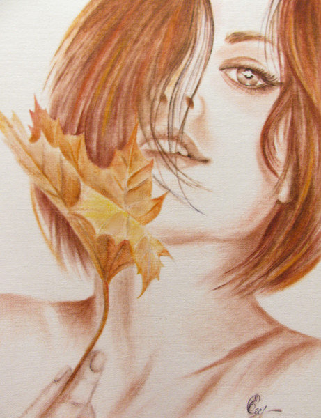руда  осінь - монохром, осень, женщина, кленовый листок, красота, портрет - оригинал