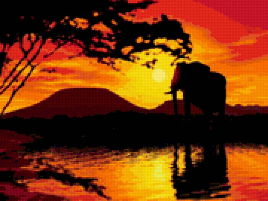 закат в Африке - слон, закат, сонце - предпросмотр