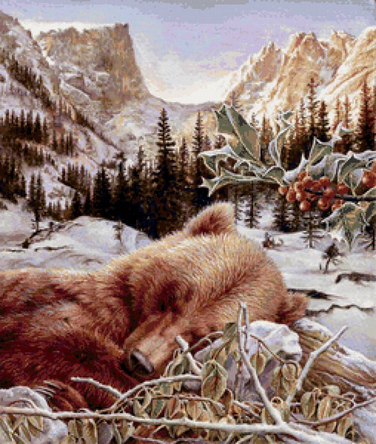 мишка - лес, медведь, картина, мишки, горы, зима, природа, медведи - предпросмотр