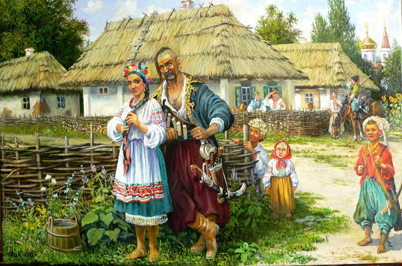 украина - двое, картина, любовь, казаки, село - оригинал