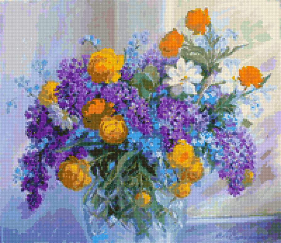 Яркий букет - букет, сирень, душистая сирень, цветы, лютики - предпросмотр