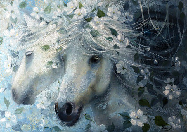 Лошадки - лошадки, кони, цветочные лошадки, цветы, лошадь - оригинал