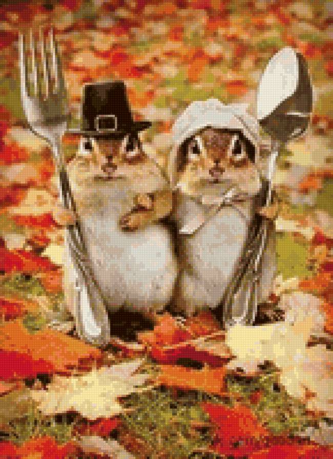 пора перекусить - осень, животные, бурундучки, столовые приборы - предпросмотр