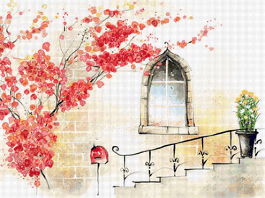Акварель - цветы, фантазия, дом, акварель, живопись - предпросмотр