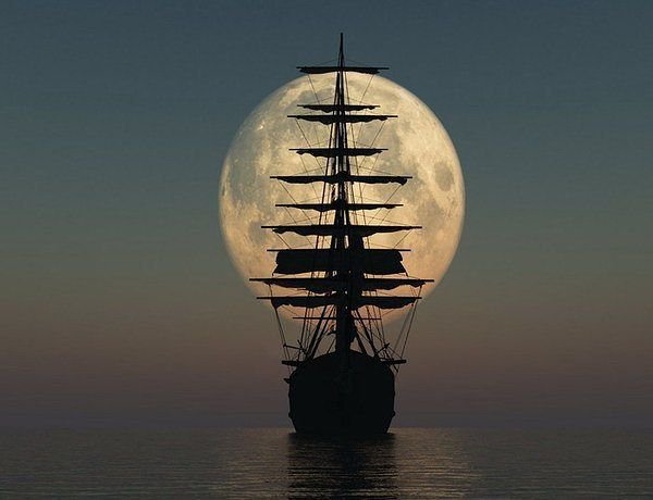 парусник - корабль, море, луна, парусник - оригинал