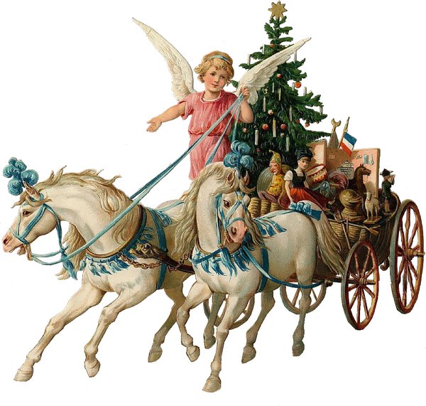 ангелочек - ангелы, картина, упряжка, рождество, лошади - оригинал