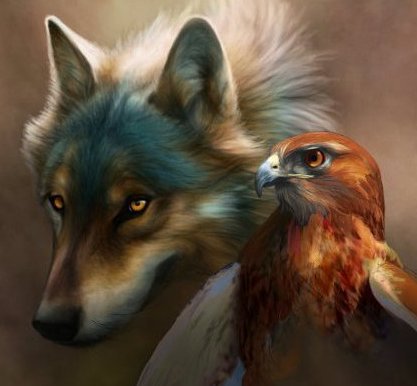 Зоркий взор  острый нюх - волк, анималисты, картина, природа, сокол, животные, птицы - оригинал