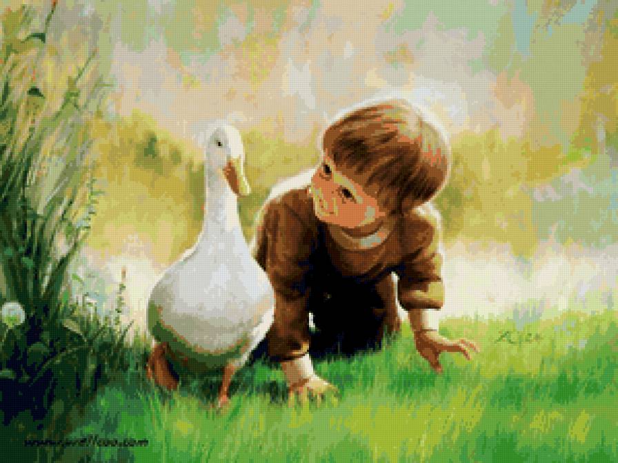 №54760 - птицы, живопись, картина, дети - предпросмотр