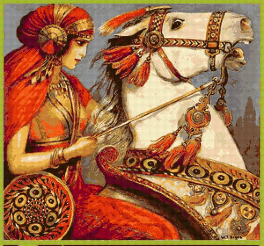 Серия "В египетском стиле" - кони, девушка, лошади, животные - предпросмотр