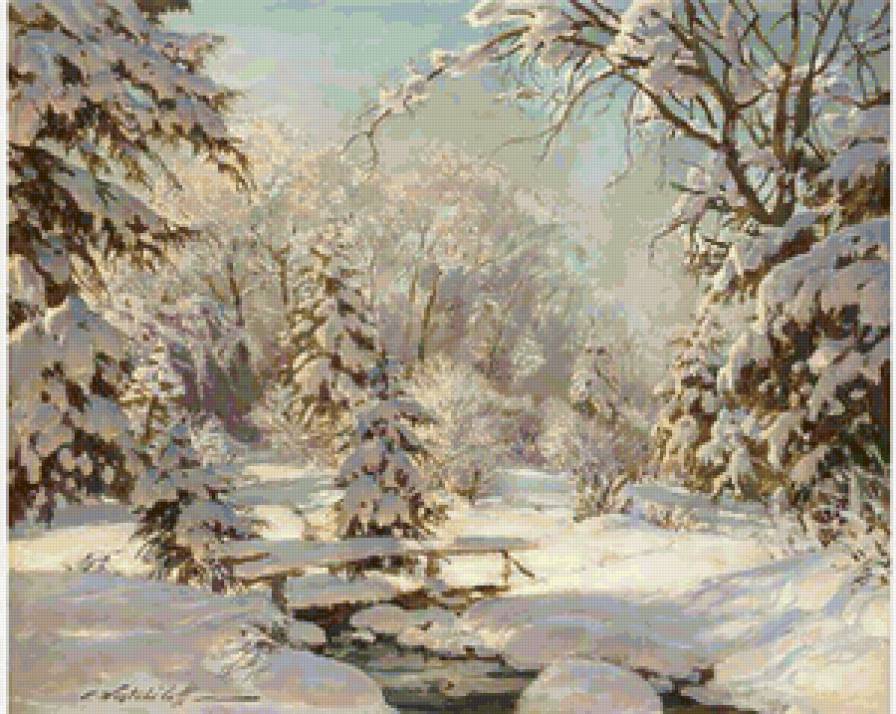 Серия "Пейзаж. Зима" - зима, река, мост, пейзаж - предпросмотр